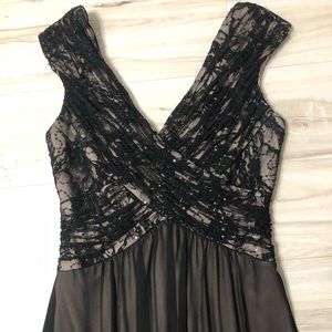 Long black dress with rhinestones.